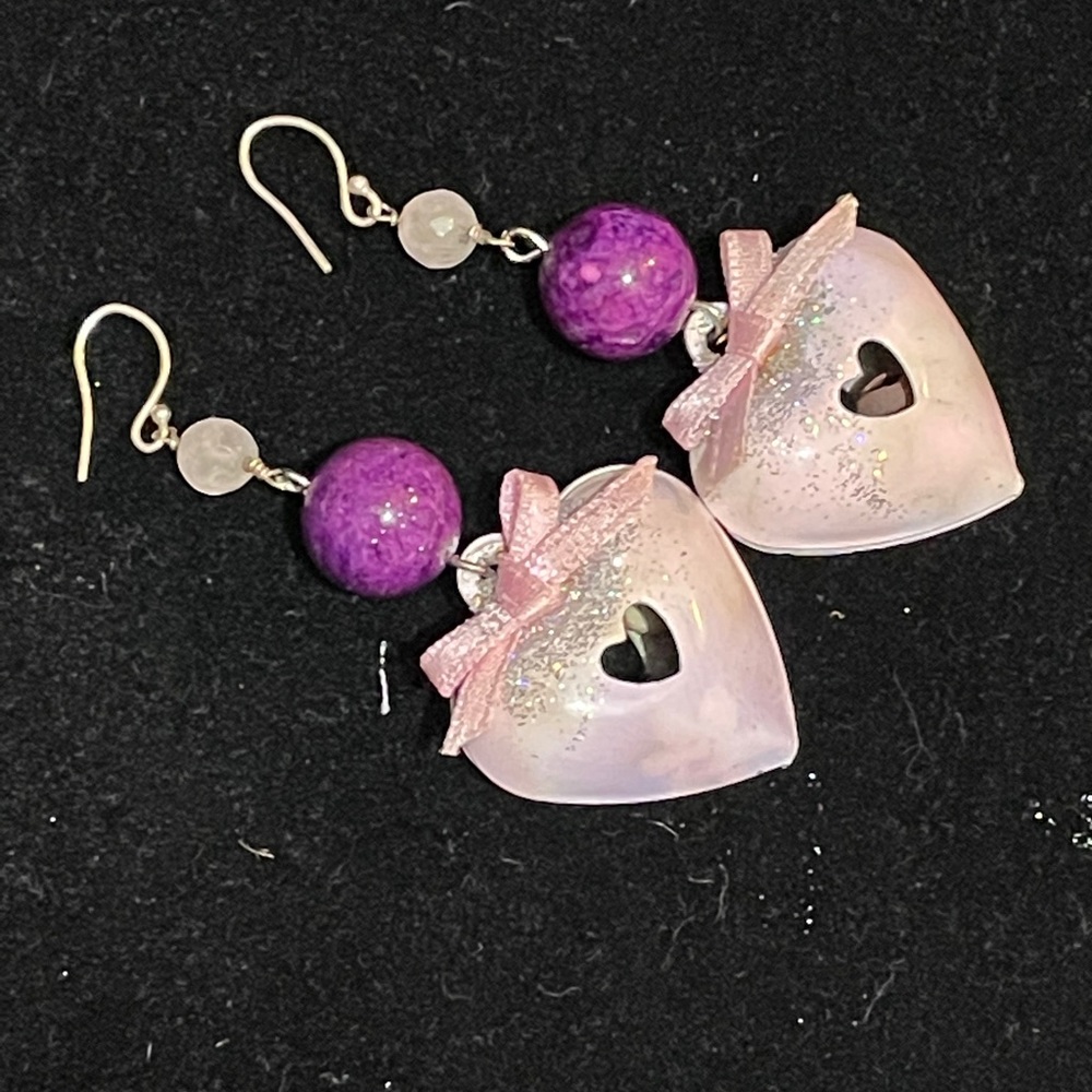 ⭐️Adorned Crown enamel puffy heart bead earrings